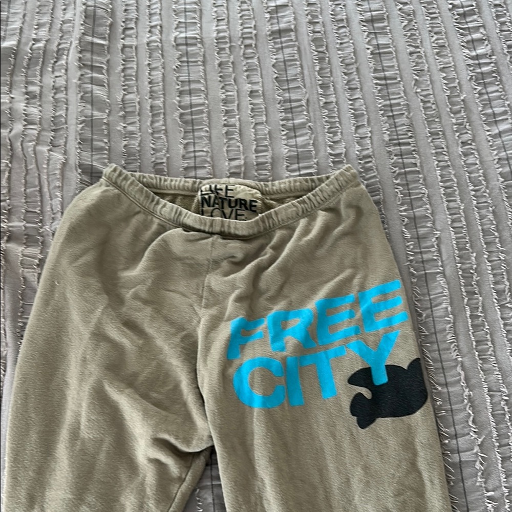 Free City Beige Sweatpants with Blue Logo